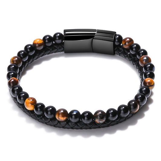 Tiger Eye Beads Leather Bracelet ZGMB22001
