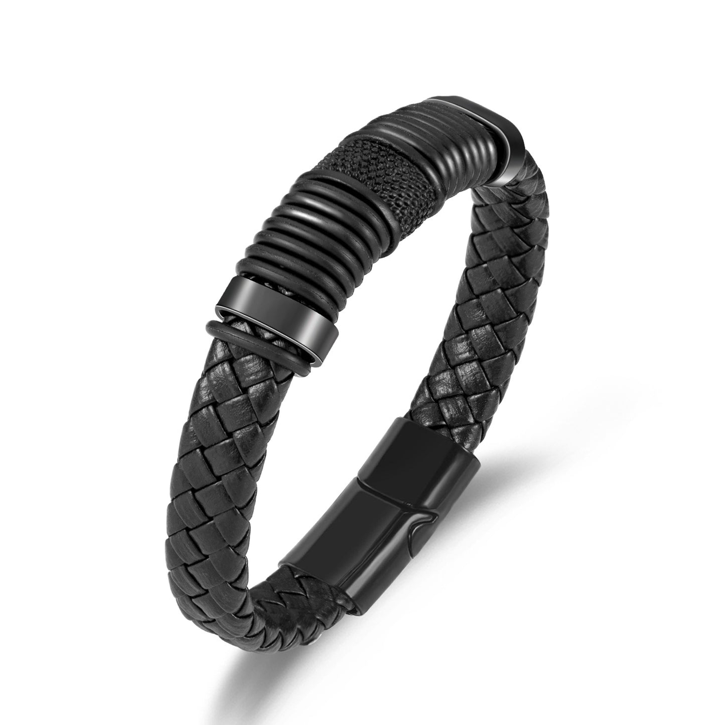Pure Black Leather Bracelets ZGMA24021BK