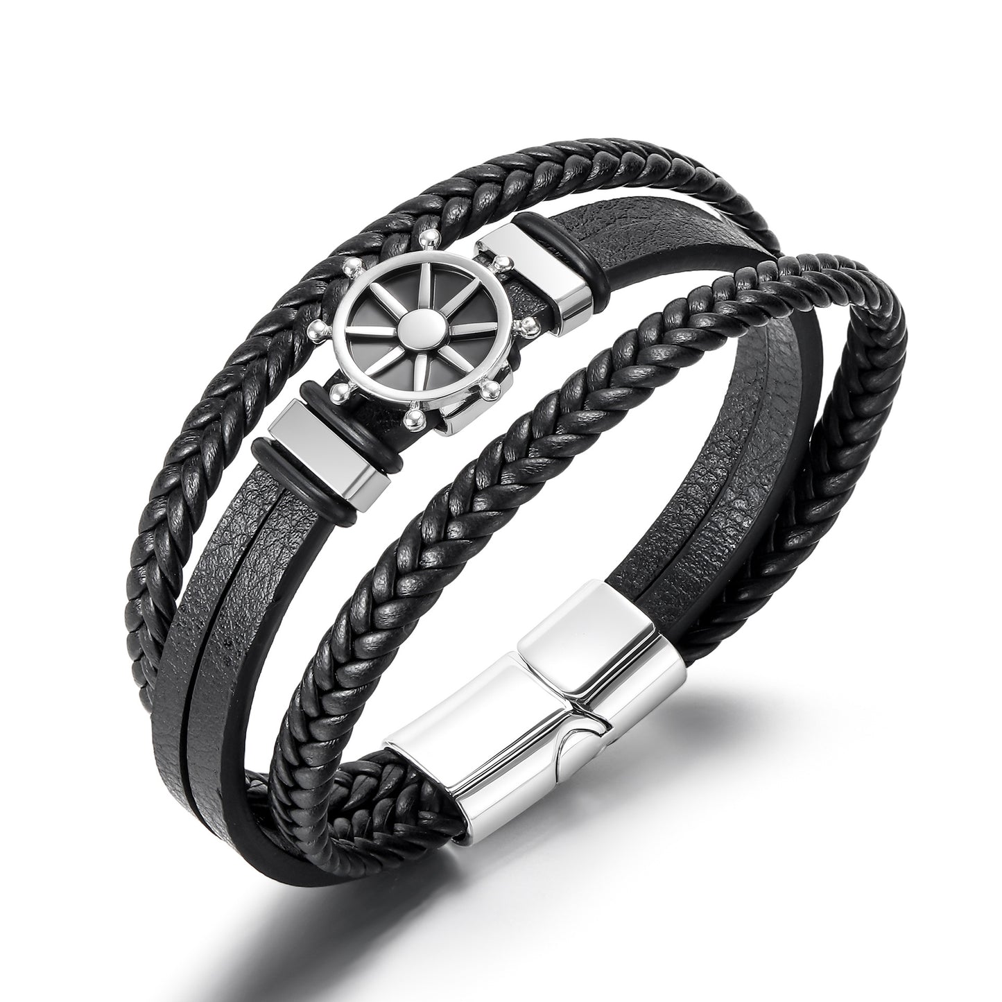 Rudder Charm Leather Bracelet ZGMA25027BK