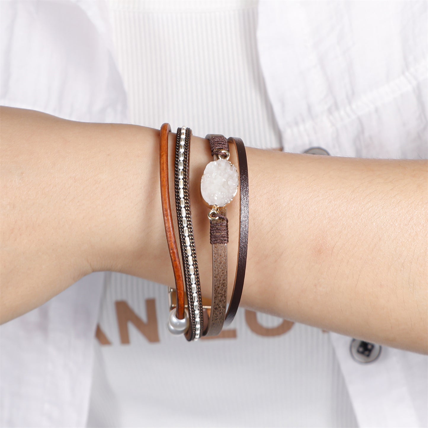 Leather Braided Pearl Bracelet ZGWS24085GD