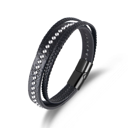 Beads Braided Leather Bracelet ZGMA24002BK