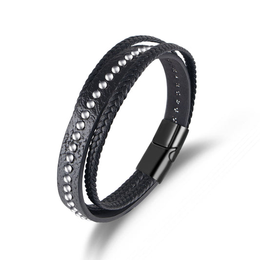 Beads Braided Leather Bracelet ZGMA24002BK