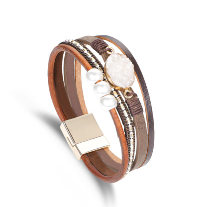 Leather Braided Pearl Bracelet ZGWS24085GD