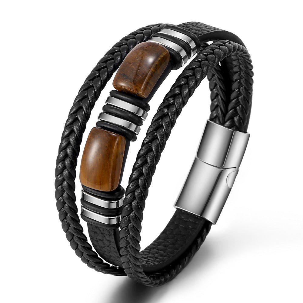 Leather Bracelet Tiger Eye Stone ZGMS25001SR